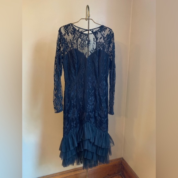 Vintage new leaf lace tulle black dress dance party whimsy goth moody 90’s 80’s - Picture 1 of 9
